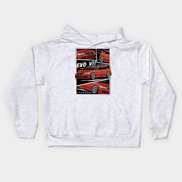 Red Mitsubishi Lancer Evolution VII, EVO 7, Evo VII Kids Hoodie by T-JD